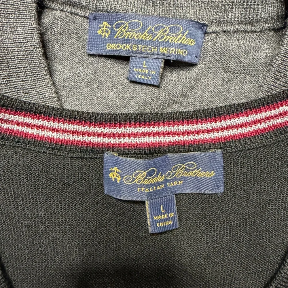 Brooks Brothers Mens Merino Wool V-Neck Sweater Vest Lot Black Gray Large 2pc